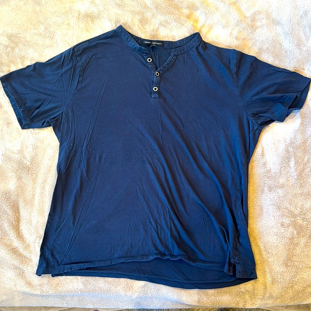 Pima Cotton Henley - Men’s Large Blue Shirt - Robert Barakett